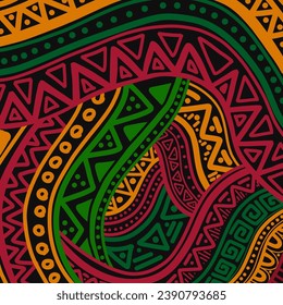 Trato a mano de un trasfondo de patrón sin fisuras en el estilo étnico tribal. Pueden imprimirse y utilizarse como papel de embalaje, papel pintado, textiles, tejidos, prendas de vestir.