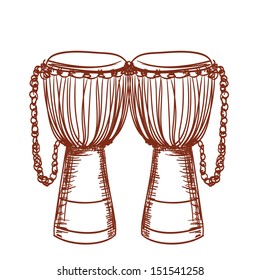 hand drawn african wooden djembe drum