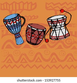 hand drawn african wooden  drum