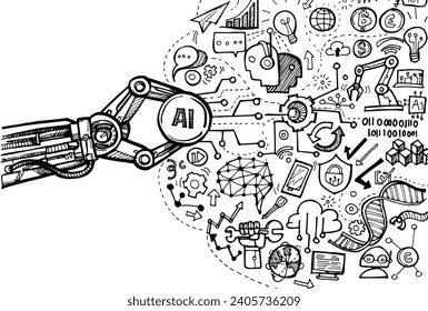 Hand drawn ai artificial intelligence doodle vector illustration background