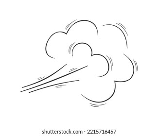 Hand drawn air flow or wind blow effect. Swirl, gust, smoke, dust icon in doodle style isolated on white background. Vector outline illustration.