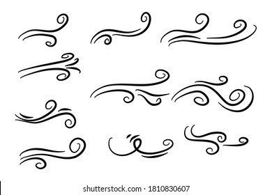 Hand drawn air wind doodle blow. Handmade sketch symbols set gust design on a white background. vector illustration graphic design elements