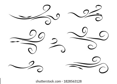 Hand drawn air wind doodle blow. Handmade sketch symbols set gust design on a white background. vector illustration graphic design elements