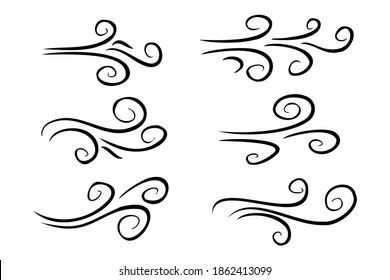 Hand drawn air wind doodle blow. Handmade sketch symbols set gust design on a white background. vector illustration graphic design elements