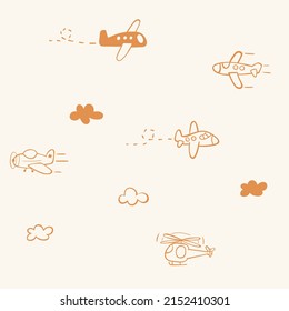 hand drawn aircrafts seamless pattern vector illustration