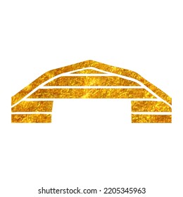 Hand drawn Airplane hangar icon in gold foil texture vector illustration