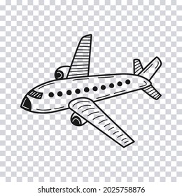 Hand drawn Airplane isolated on transparent background. Vector illustration.