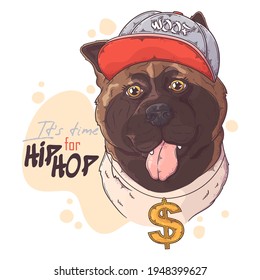 Hand drawn akita rapper dog Vector. Isolated objects for your design. Each object can be changed and moved.