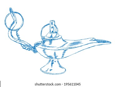 Hand Drawn Aladdin's Lamp - Vector Illustration