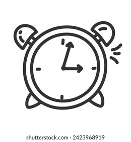 Hand drawn Alarm clock black line icon on white background for web design and mobile app