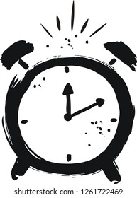 Hand drawn alarm clock isolated on white background