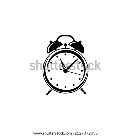Hand drawn alarm clock isolated on white background. Vector old fashioned illustration. Modern calligraphy style set. 