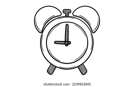 hand drawn alarm clock on white background