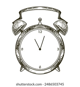 Dibujado a mano del reloj despertador y la Ilustración vectorial del reloj en estilo de dibujo vintage doodle.