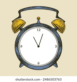 Dibujado a mano del reloj despertador y la Ilustración vectorial del reloj en estilo de dibujo vintage doodle.