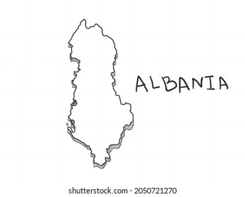 Hand Drawn of Albania 3D Map on White Background.
