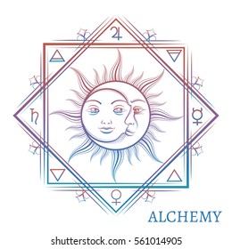 Hand drawn alchemy symbol isolated on white background. Vector illustration