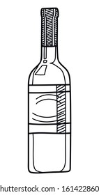 Hand drawn alcohol bollte. Vector sketch of a bottle isolated on white.