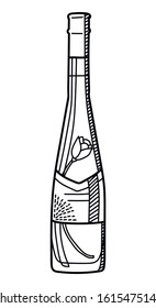 Hand drawn alcohol bollte. Vector sketch of a bottle isolated on white.