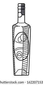 Hand drawn alcohol bollte. Vector sketch of a bottle isolated on white.