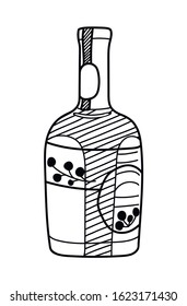 Hand drawn alcohol bollte. Vector sketch of a bottle isolated on white.