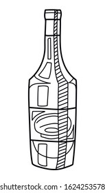 Hand drawn alcohol bollte. Vector sketch of a bottle isolated on white.