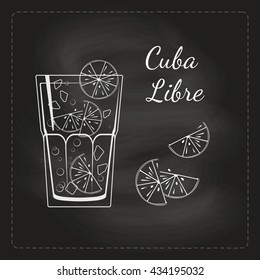 Hand drawn alcohol cocktail on a blackboard. Vector illustration