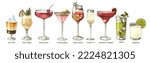 Hand drawn alcohol cocktails set