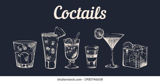 Hand drawn alcohol cocktails sketch