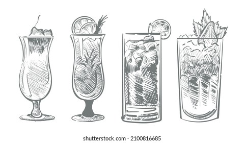 Hand drawn alcohol cocktails sketch