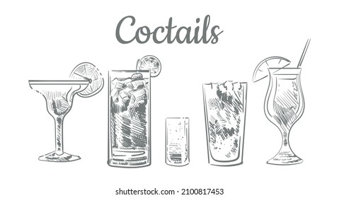 Hand drawn alcohol cocktails sketch 