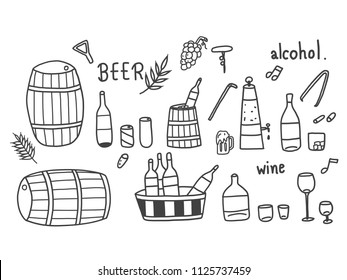 Hand drawn of Alcohol doodle set, vector illustration and icon design.
