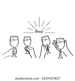 Hand Drawn Alcohol Drink And Hands Toasting Icon Set Vector Design.