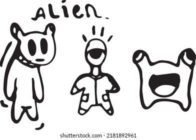 
hand drawn alien character illustration vector