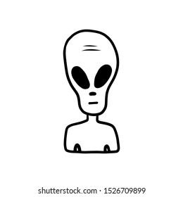 Hand drawn Alien isolated on a white. Vector illustration.