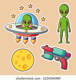 Paquete de pegatinas alienígenas dibujadas a mano