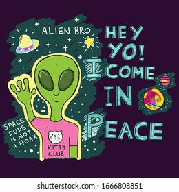 
Hand drawn alien for t shirt