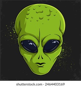 Hand drawn Alien's head character, extraterrestrial creature Alien UFO figure isolated 