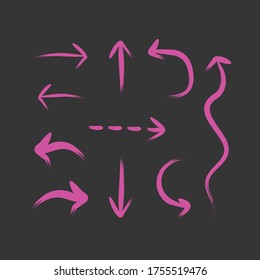 hand drawn all direction up left below right spiral rounded zig zag brush style arrows vector
