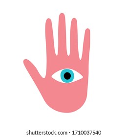 Hand drawn all seeing eye with hand, vector illustration