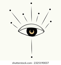 Hand drawn All seeing eye line icon. Third eye symbol. Mystical and esoteric eye. Vector illustration.