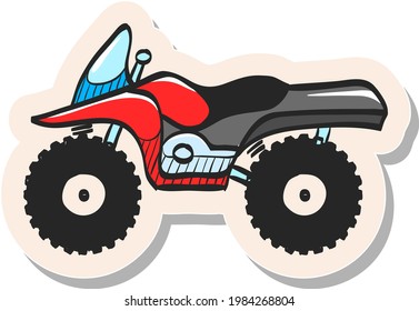 Hand Drawn All Terrain Vehicle Icon In Sticker Style Vector Illustration