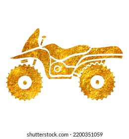 Hand Drawn All Terrain Vehicle Icon In Gold Foil Texture Vector Illustration