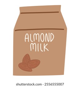 Hand Drawn Almond Milk Carton and Glass Illustration