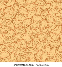 Hand drawn Almond Seamless pattern. Nuts. Heap of almonds. Vector illustration