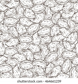 Hand drawn Almond Seamless pattern. Nuts. Heap of almonds. Vector illustration