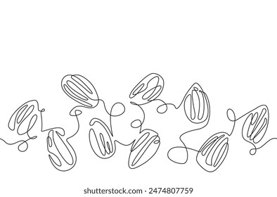 Hand drawn almonds. Seamless horizontal pattern isolated on white background. Continuous line drawing style. Vector illustration.