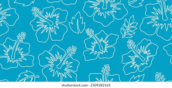 Hand drawn aloha hibiscus flower Hawaiian tropical seamless pattern. nature floral abstract back ground.