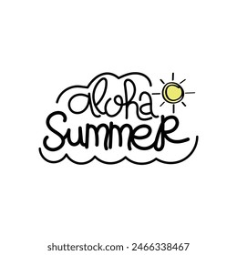 Hand Drawn Aloha Summer Calligraphy Text Vector Design.