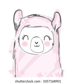 Hand Drawn Alpaca Vector Illustration, Illustration Vector Pink Llama Alpaca